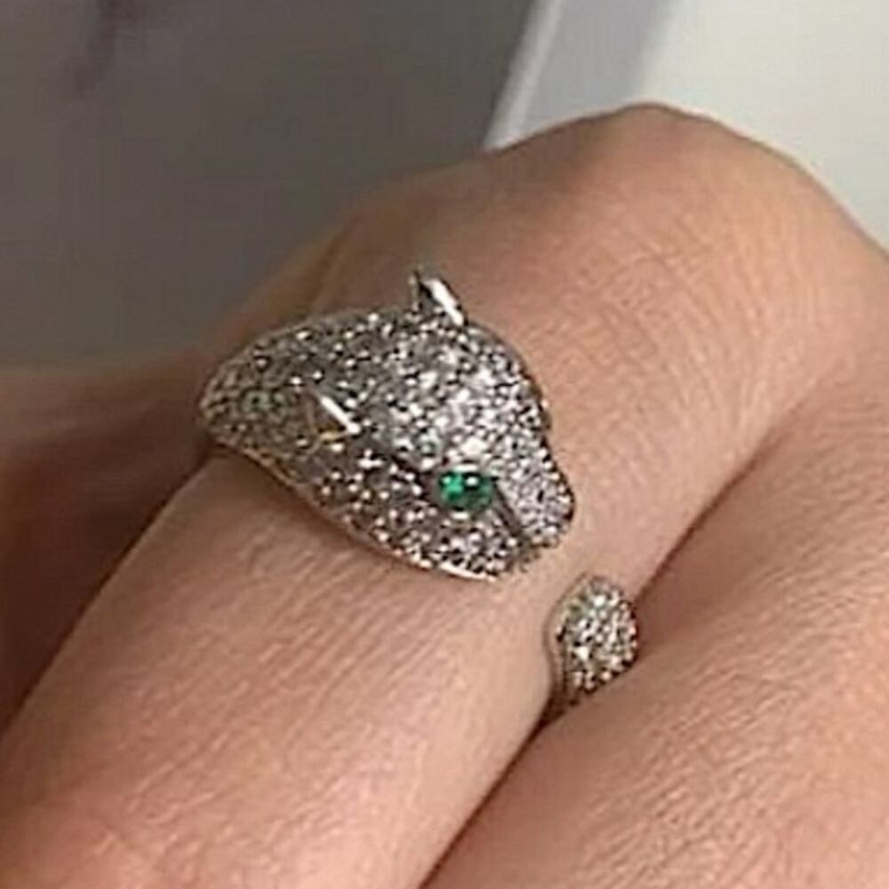 SILVER PANTHER ZIRCON RING - Picture 1 of 11